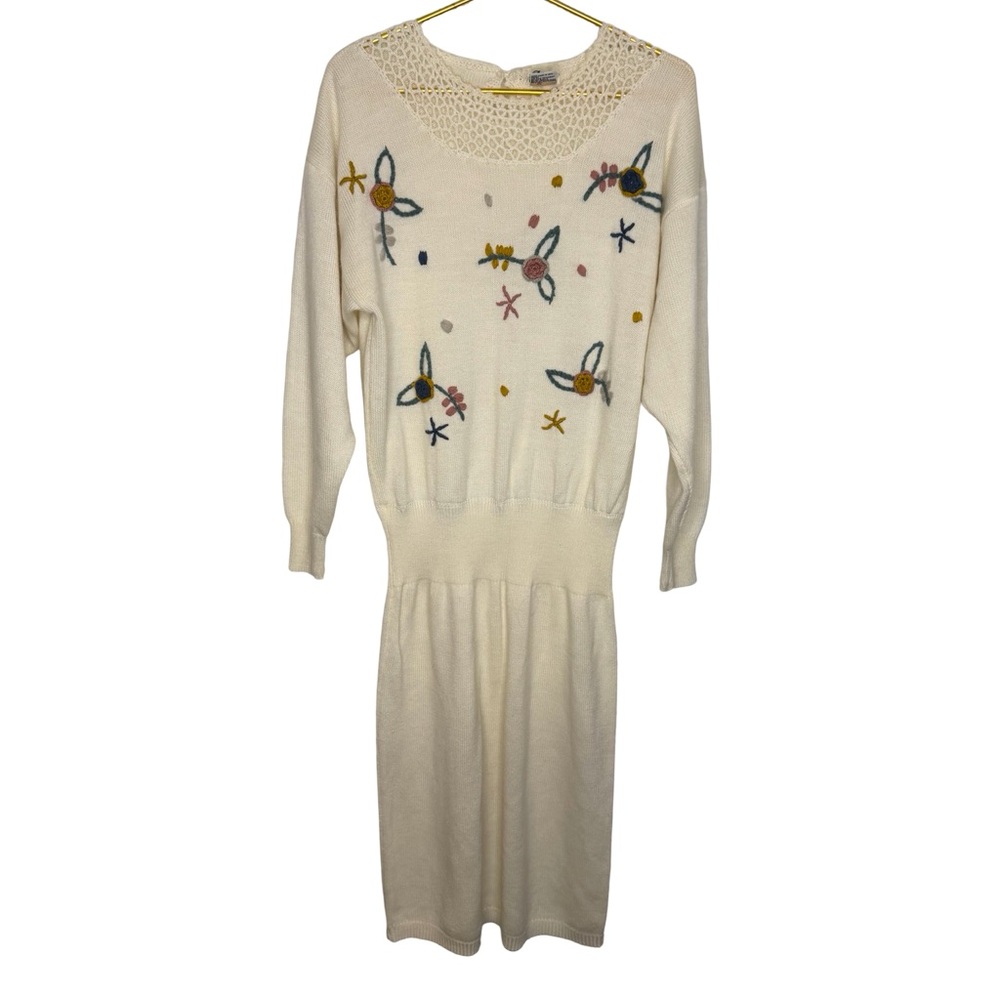 🌼✨‎ Darian Vintage Cream Embroidered Knit Sweater Dress L ✨🌼